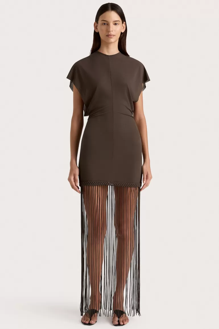 New Faithfull the Brand Brita Fringe Dress Chocolate Brown