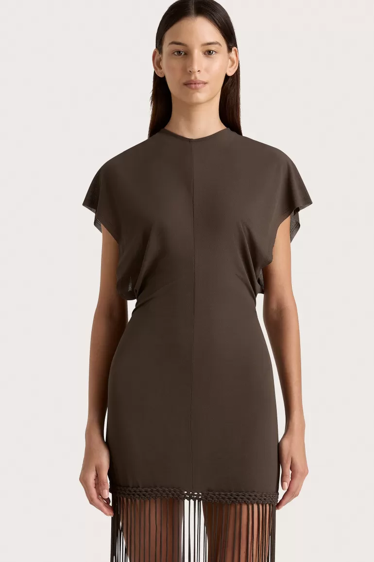 New Faithfull the Brand Brita Fringe Dress Chocolate Brown
