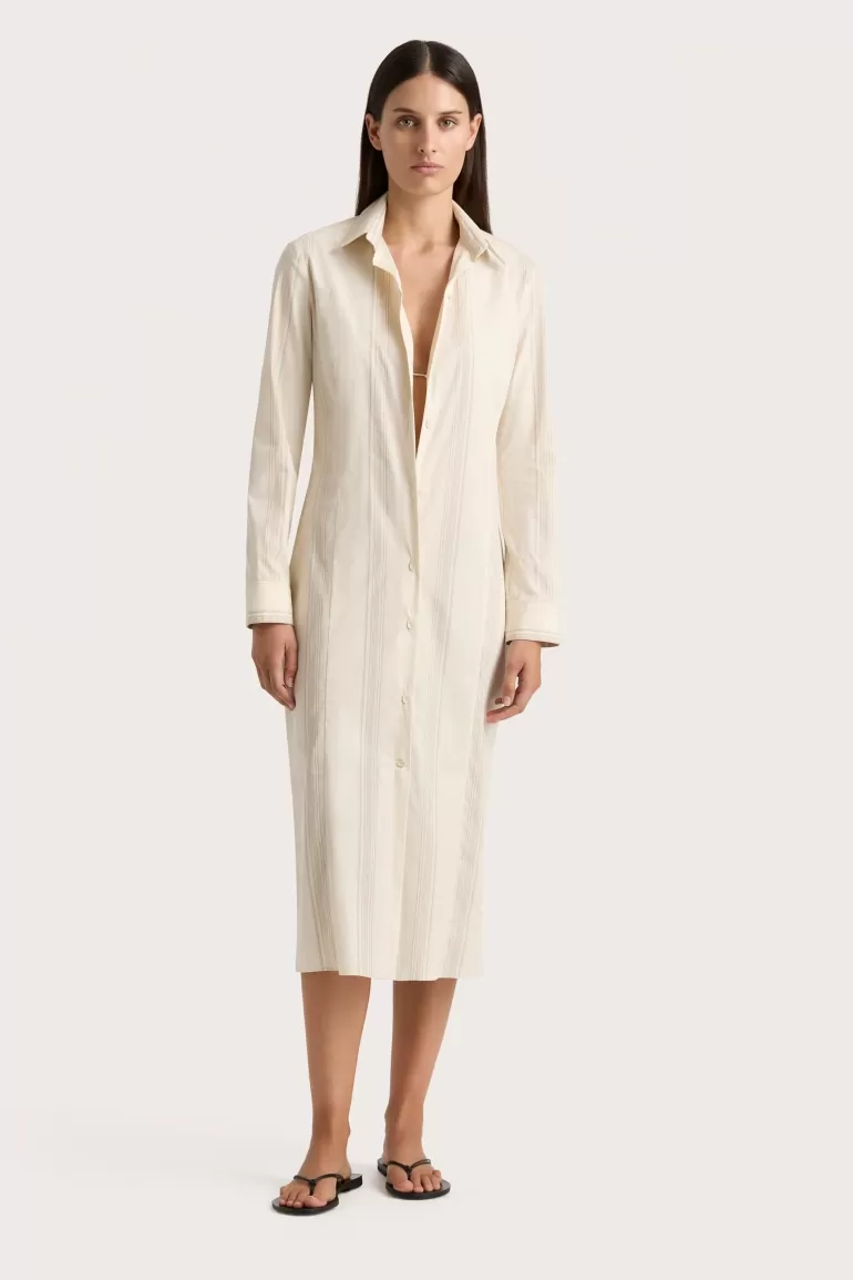 Best Sale Faithfull the Brand En Vau Shirt Dress Foam Taupe Stripe
