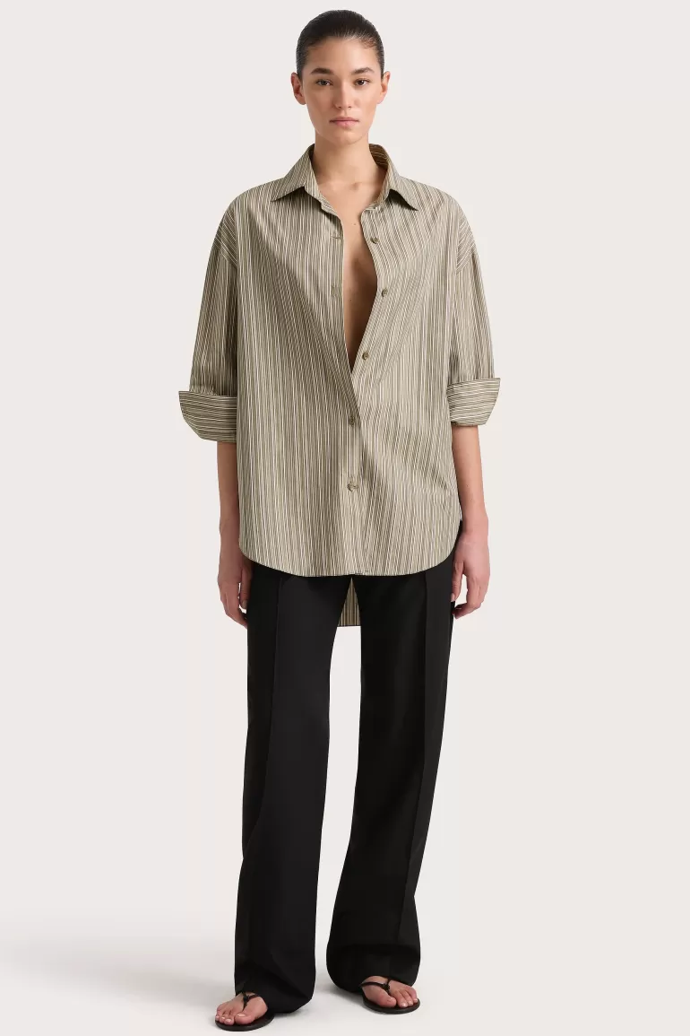 Outlet Faithfull the Brand En Vau Shirt Khaki Stripe