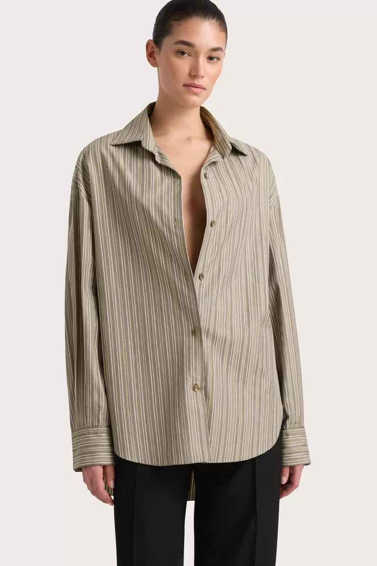 Outlet Faithfull the Brand En Vau Shirt Khaki Stripe