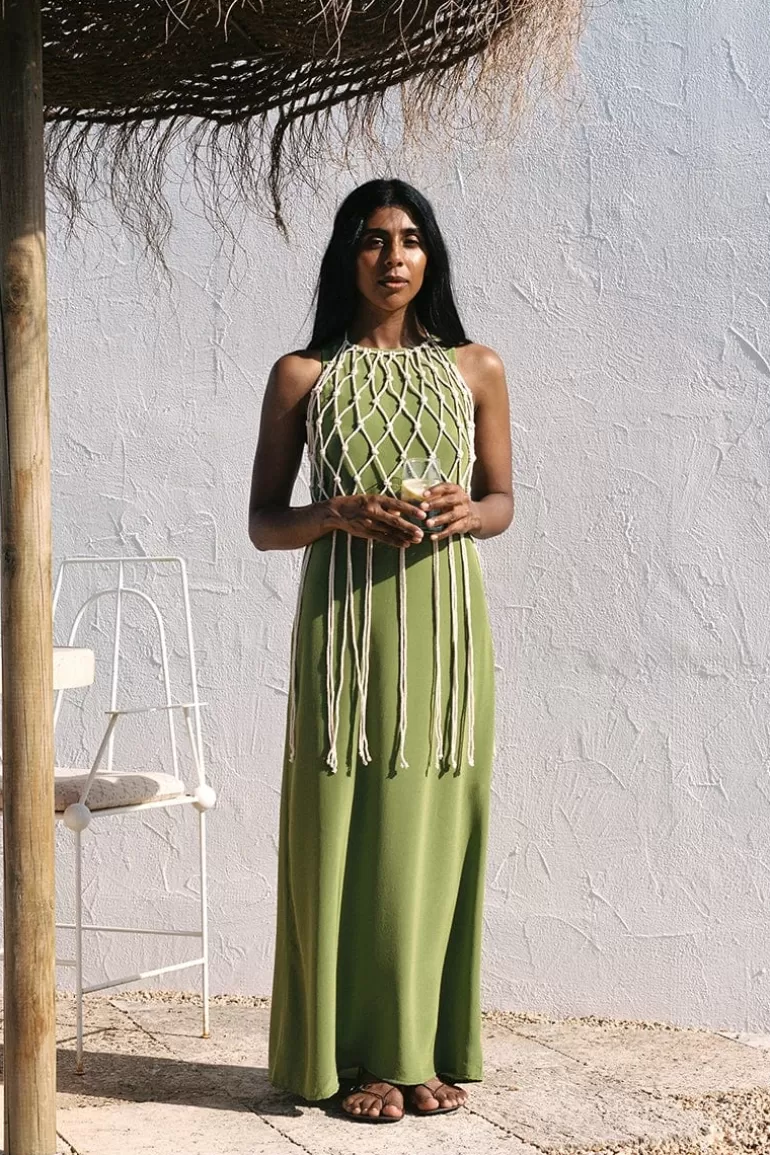 Fashion Faithfull the Brand Esposende Midi Dress Palm Green - Final Sale