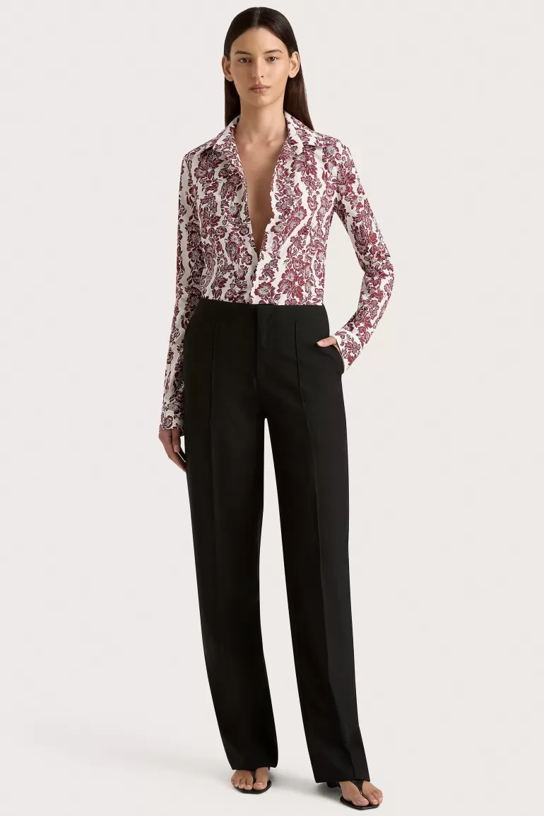 Best Sale Faithfull the Brand Estelle Fitted Shirt Striped Floral Wine