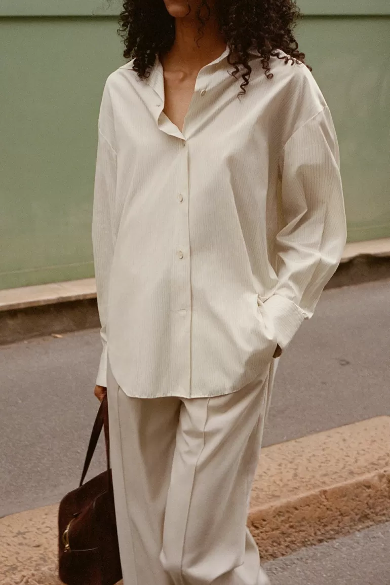 Outlet Faithfull the Brand Freja Shirt Cream Pinstripe