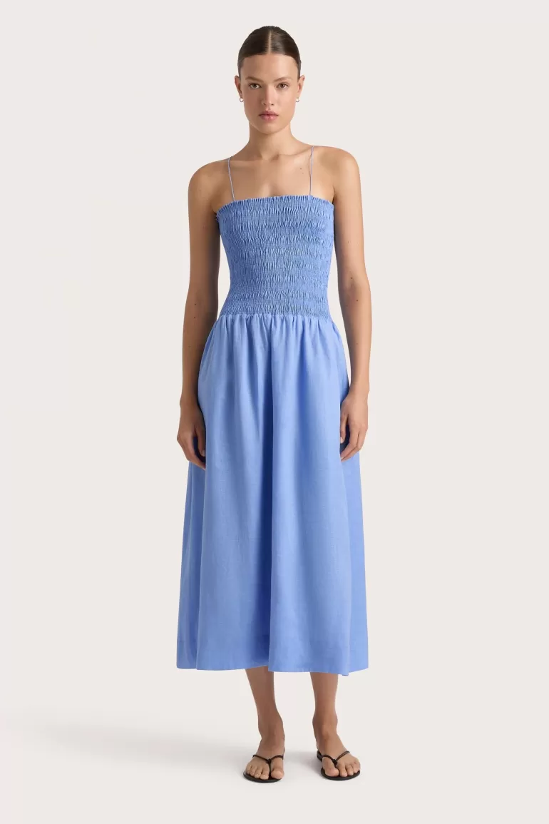 New Faithfull the Brand Geriba Midi Dress Mid Blue