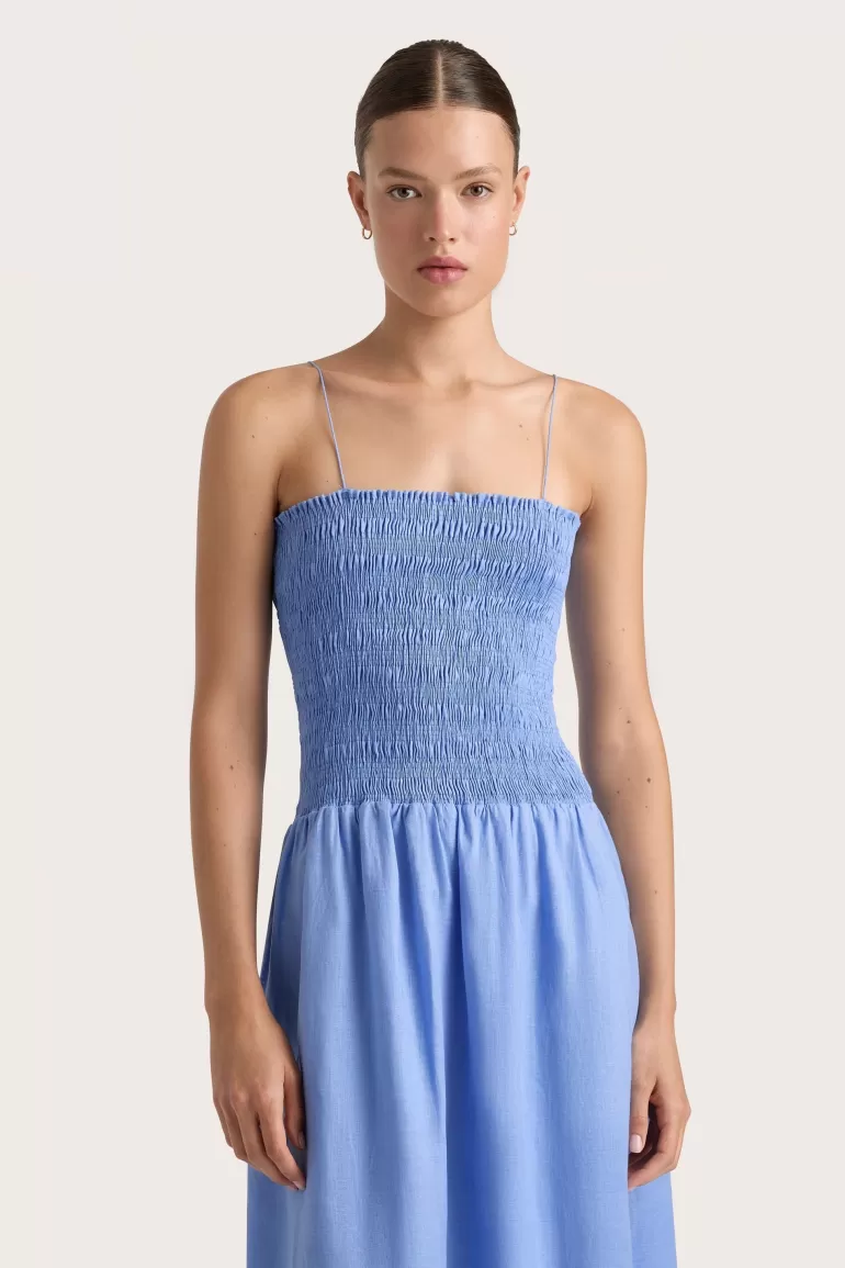 New Faithfull the Brand Geriba Midi Dress Mid Blue