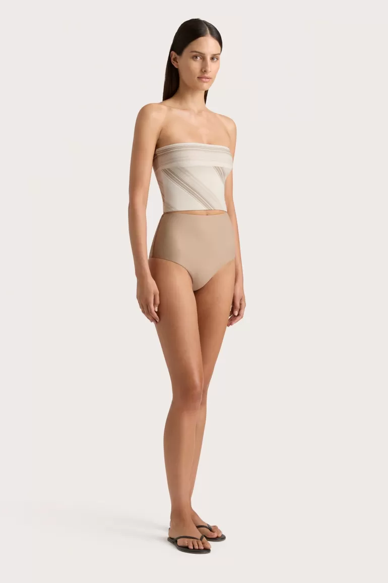 Outlet Faithfull the Brand Jean Swim Top Futura Stripe Taupe
