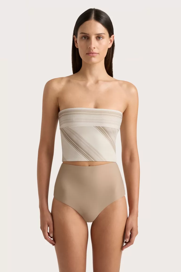 Outlet Faithfull the Brand Jean Swim Top Futura Stripe Taupe