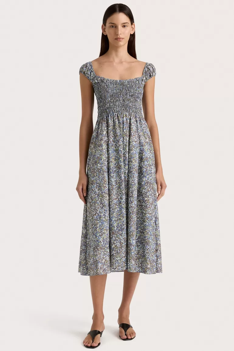 New Faithfull the Brand Lene Midi Dress Meander Blue