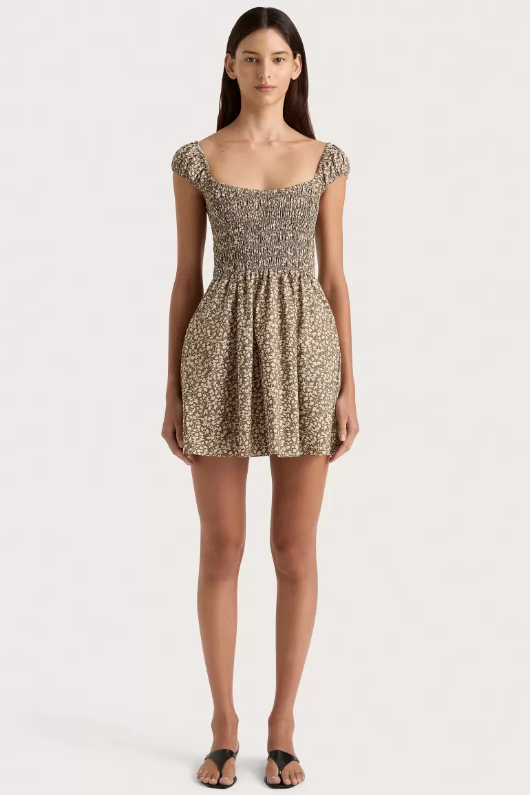 Clearance Faithfull the Brand Lene Mini Dress Micro Leaves Walnut