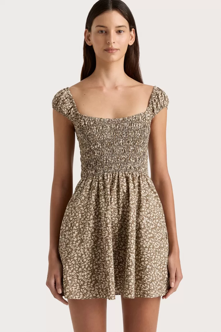 Clearance Faithfull the Brand Lene Mini Dress Micro Leaves Walnut