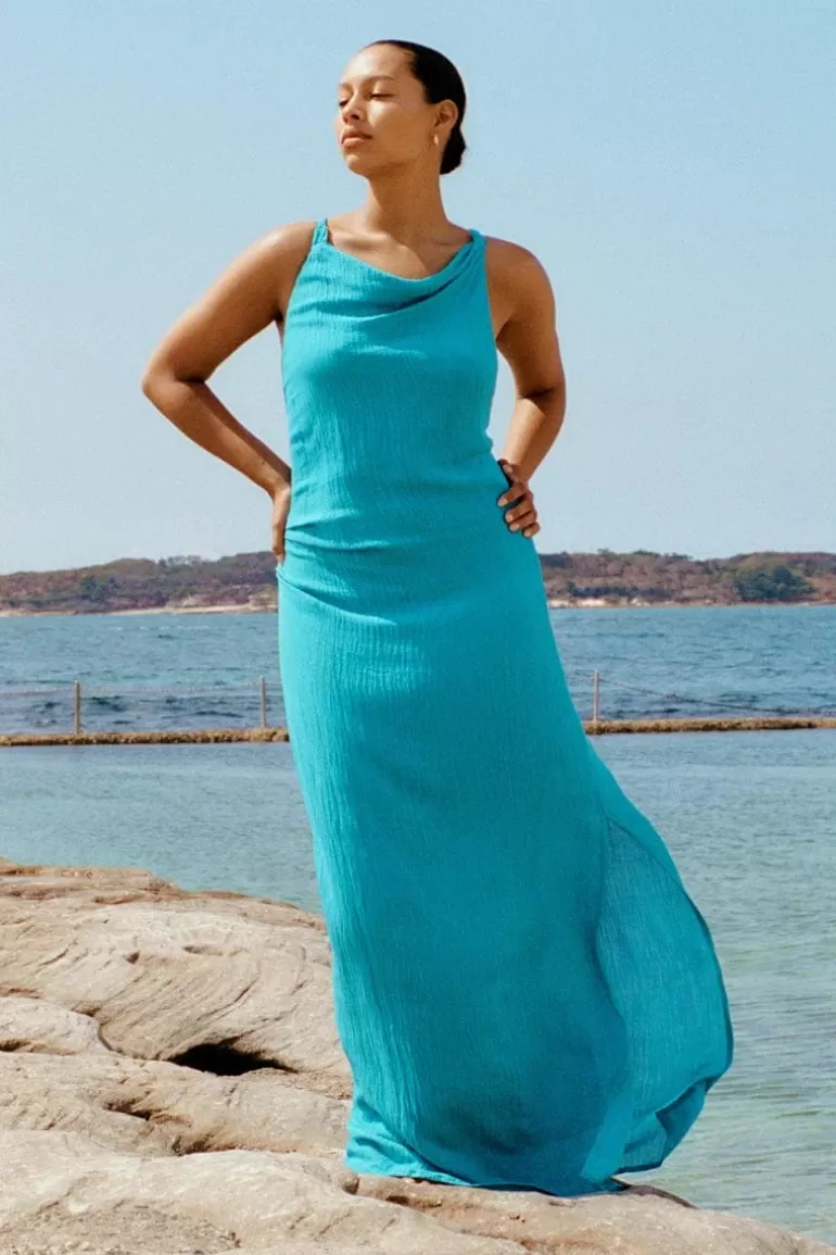 Cheap Faithfull the Brand Palermo Maxi Dress Turquoise - Final Sale