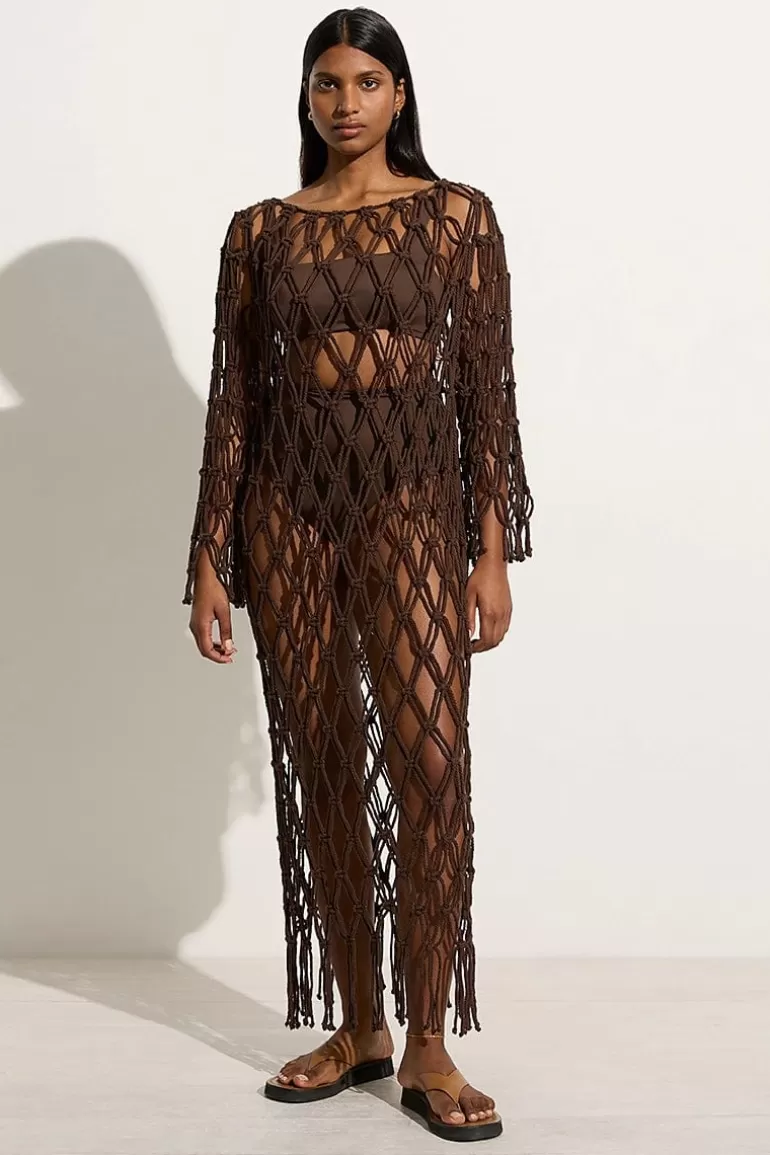 Outlet Faithfull the Brand Sintra Macrame Dress Chocolate - Final Sale