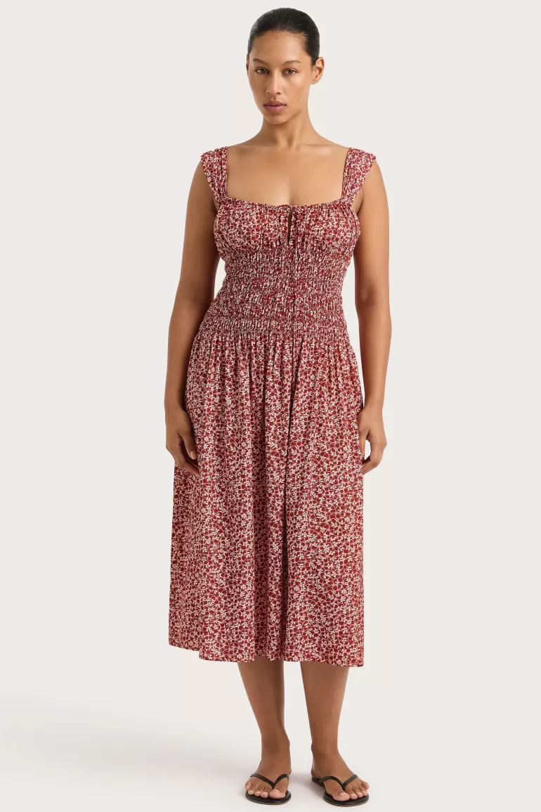 Shop Faithfull the Brand Yerres Midi Dress Peony Stamp Garnet