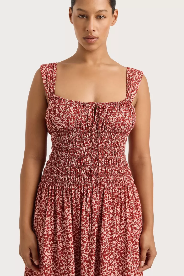Shop Faithfull the Brand Yerres Midi Dress Peony Stamp Garnet